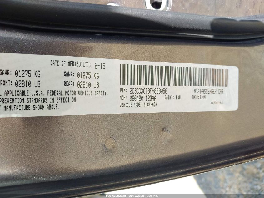 2015 Dodge Charger R/T VIN: 2C3CDXCT3FH863058 Lot: 43052929