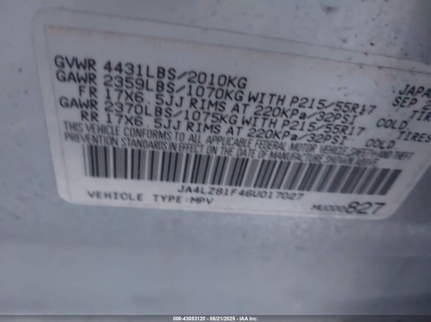 2006 Mitsubishi Outlander Limited VIN: JA4LZ81F46U017027 Lot: 43053120