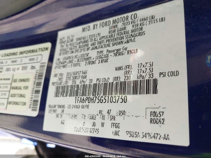 2016 Ford Fusion Se VIN: 1FA6P0H75G5103750 Lot: 43053305