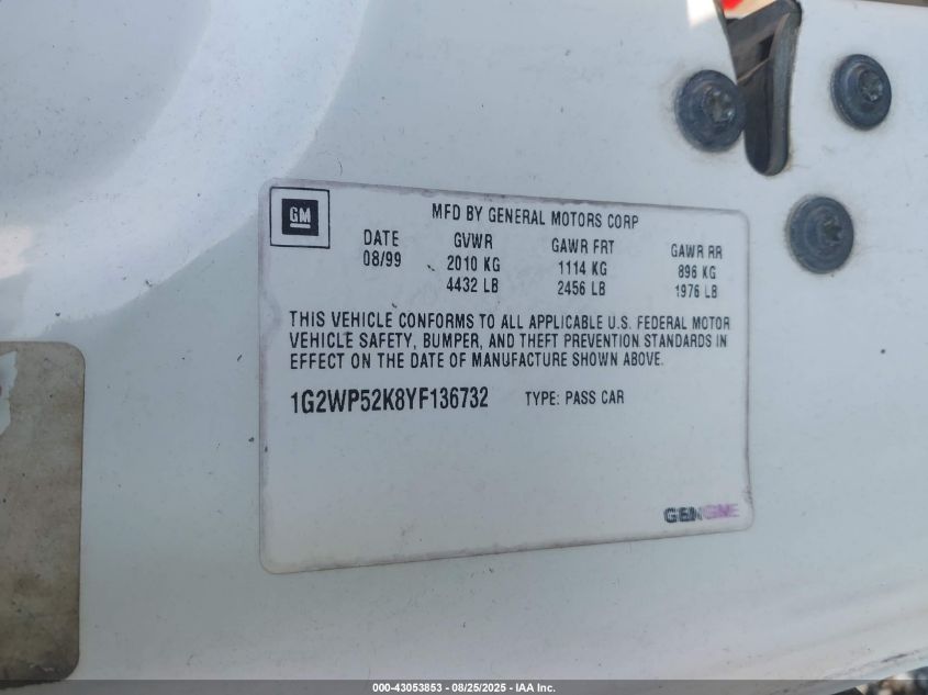 2000 Pontiac Grand Prix Gt VIN: 1G2WP52K8YF136732 Lot: 43053853