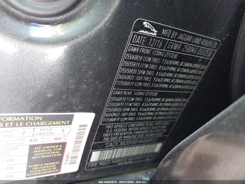 2017 JAGUAR F-PACE S - SADCM2BV6HA494851