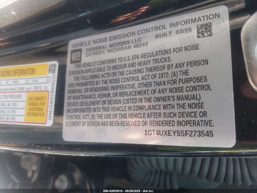 2025 GMC Sierra 2500Hd 4Wd Standard Bed Denali Ultimate VIN: 1GT4UXEY5SF273545 Lot: 43053918