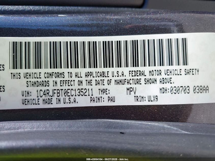 2014 Jeep Grand Cherokee Limited VIN: 1C4RJFBT0EC135211 Lot: 43054104