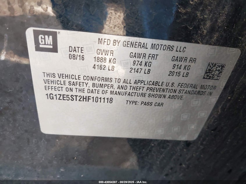 2017 Chevrolet Malibu 1Lt VIN: 1G1ZE5ST2HF101118 Lot: 43054387