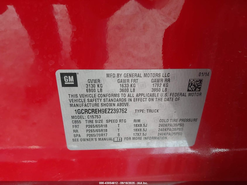 2014 Chevrolet Silverado 1500 1Lt VIN: 1GCRCREH9EZ239762 Lot: 43054612