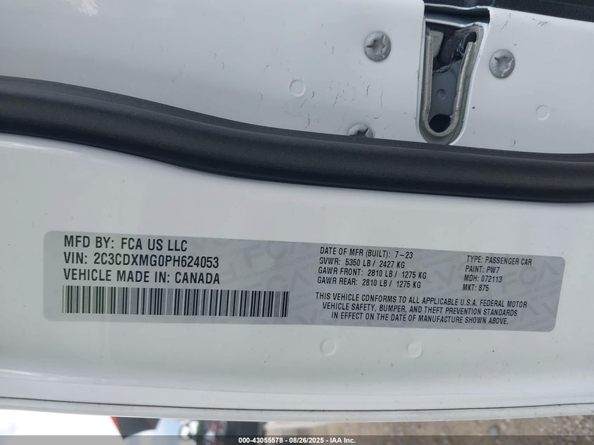 2023 Dodge Charger Gt Awd VIN: 2C3CDXMG0PH624053 Lot: 43055578