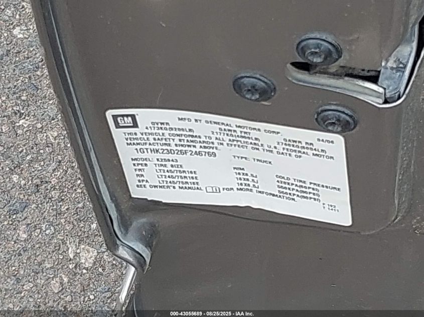 2006 GMC Sierra 2500Hd Sle2 VIN: 1GTHK23D26F246769 Lot: 43055689