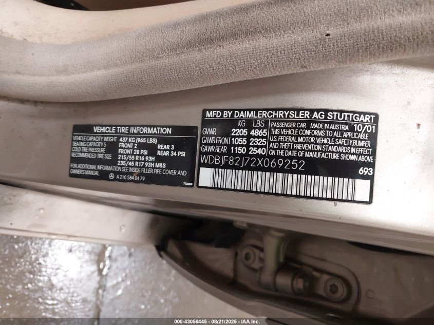 2002 Mercedes-Benz E 320 4M/4M Special Edition VIN: WDBJF82J72X069252 Lot: 43056445