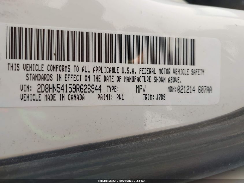 2009 Dodge Grand Caravan Sxt VIN: 2D8HN54159R626944 Lot: 43056559