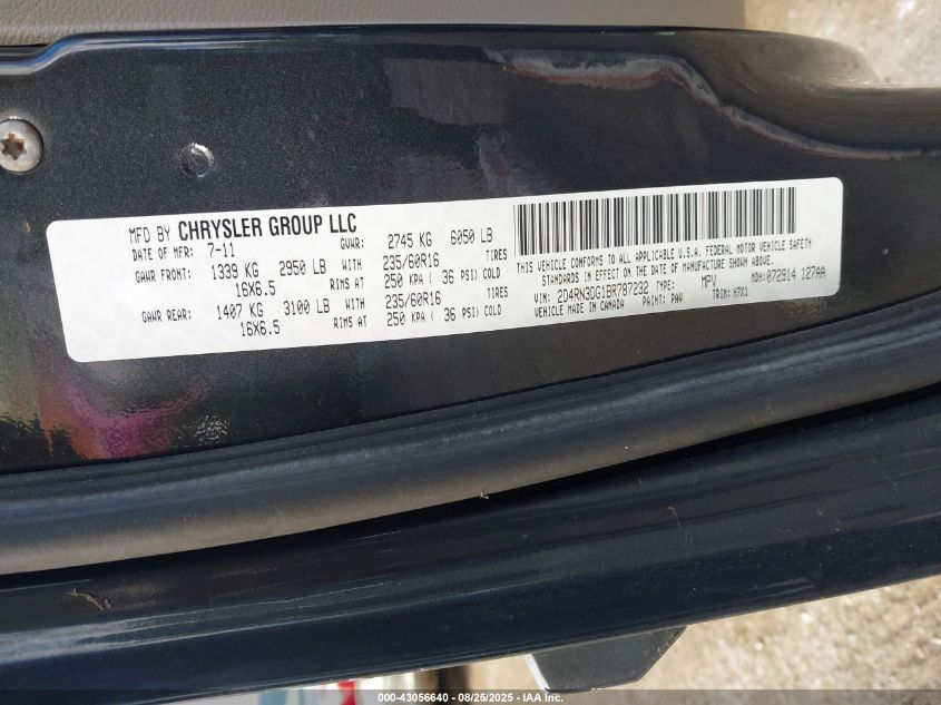 2011 Dodge Grand Caravan Mainstreet VIN: 2D4RN3DG1BR787232 Lot: 43056640