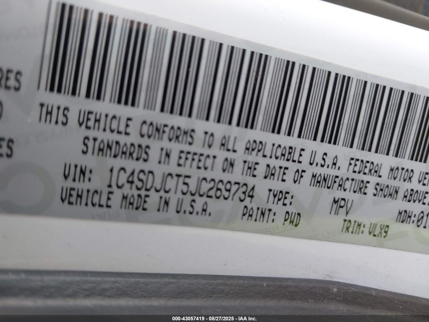 1C4SDJCT5JC269734 2018 Dodge Durango 5.7 R t White