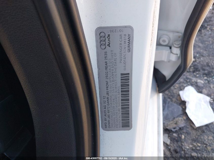 2012 Audi A6 2.0T Premium VIN: WAUDFAFC1CN138318 Lot: 43057782