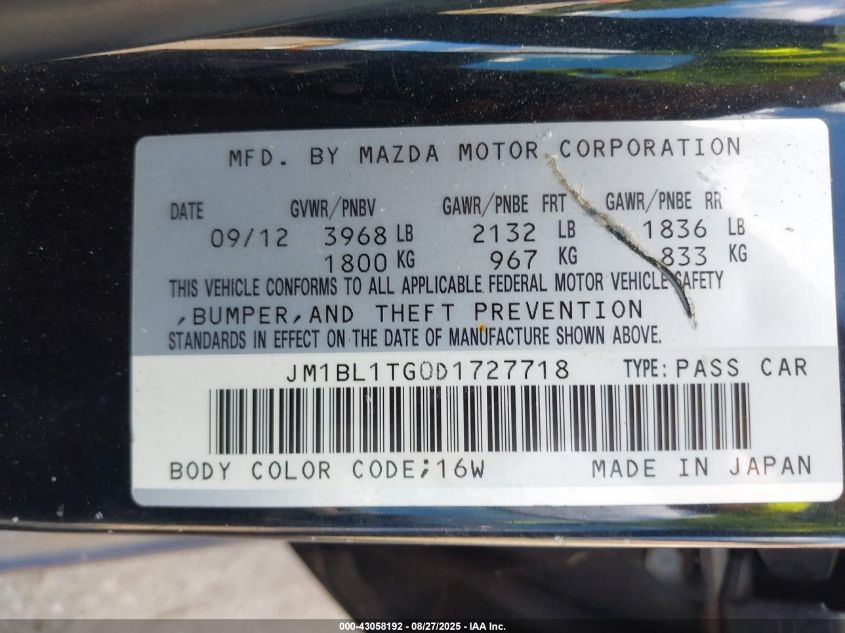 2013 Mazda Mazda3 I Sv VIN: JM1BL1TG0D1727718 Lot: 43058192