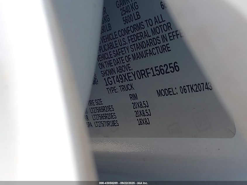 2024 GMC Sierra 2500Hd 4Wd Standard Bed Denali Ultimate VIN: 1GT49XEY0RF156256 Lot: 43058289