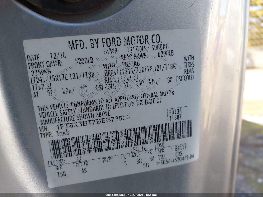 1FT8X3BT7BEB78596 2011 FORD F350 photo no. 8