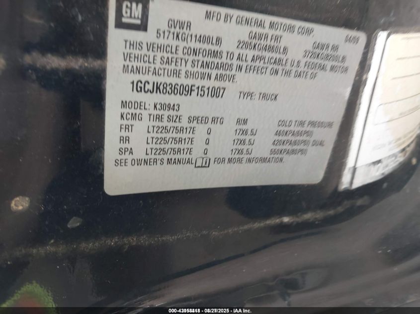 2009 Chevrolet Silverado 3500Hd VIN: 1GCJK83609F151007 Lot: 43058418
