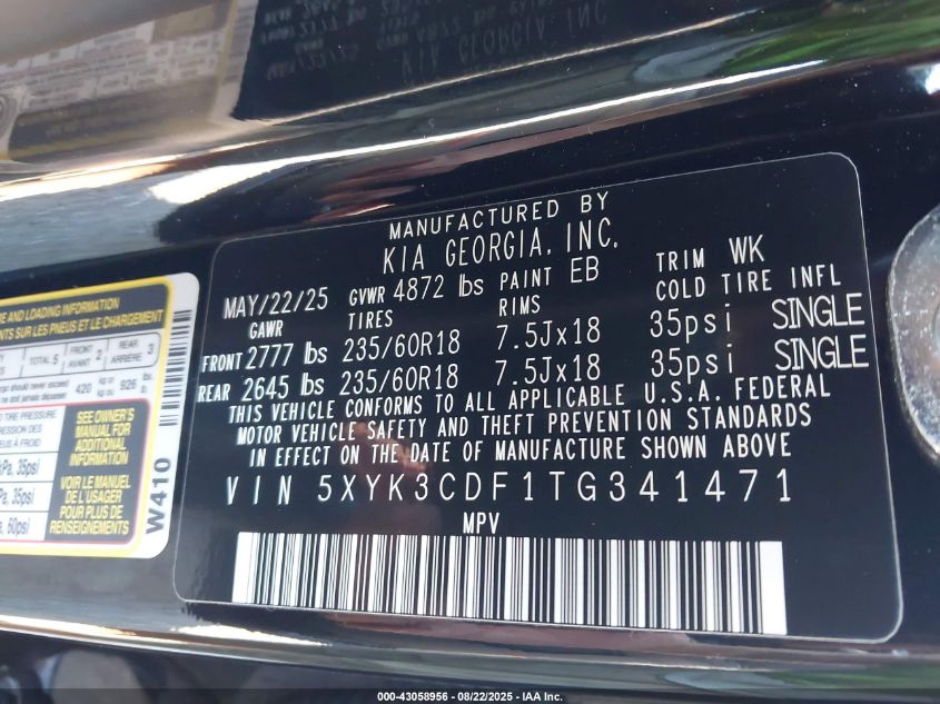 2026 Kia Sportage Ex VIN: 5XYK3CDF1TG341471 Lot: 43058956