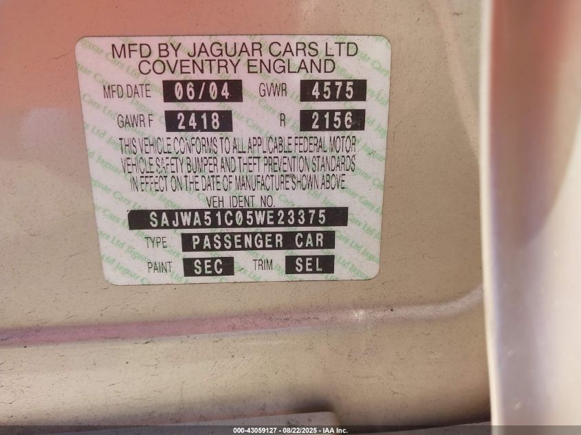 2005 Jaguar X-Type 3.0 VIN: SAJWA51C05WE23375 Lot: 43059127