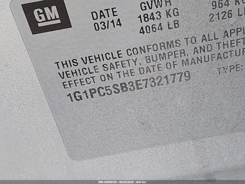 2014 Chevrolet Cruze 1Lt Auto VIN: 1G1PC5SB3E7321779 Lot: 43059154
