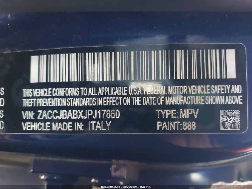 2018 Jeep Renegade Sport 4X4 VIN: ZACCJBABXJPJ17860 Lot: 43059593