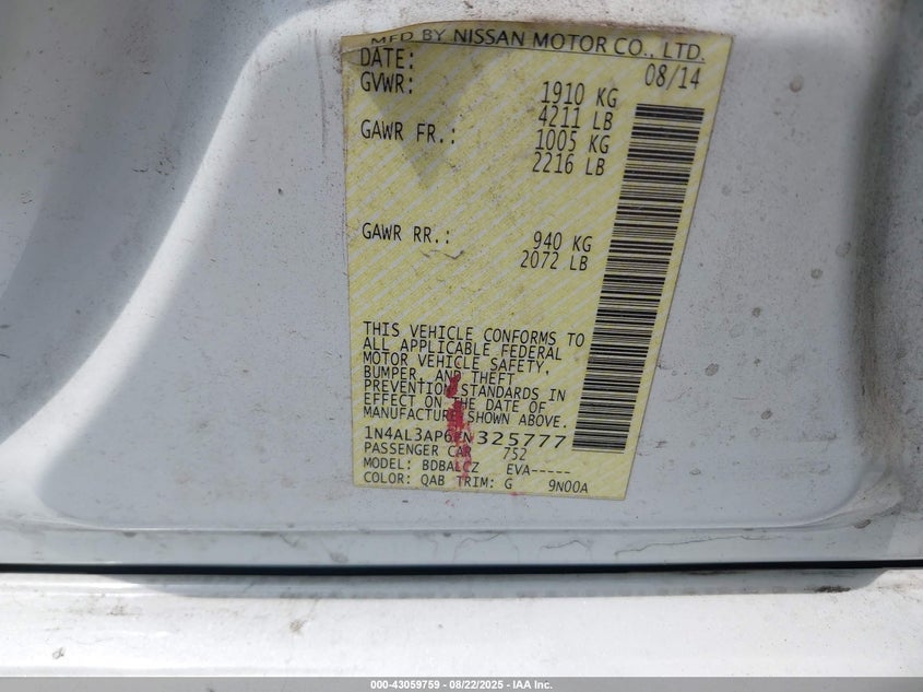 2015 NISSAN ALTIMA 2.5 S - 1N4AL3AP6FN325777