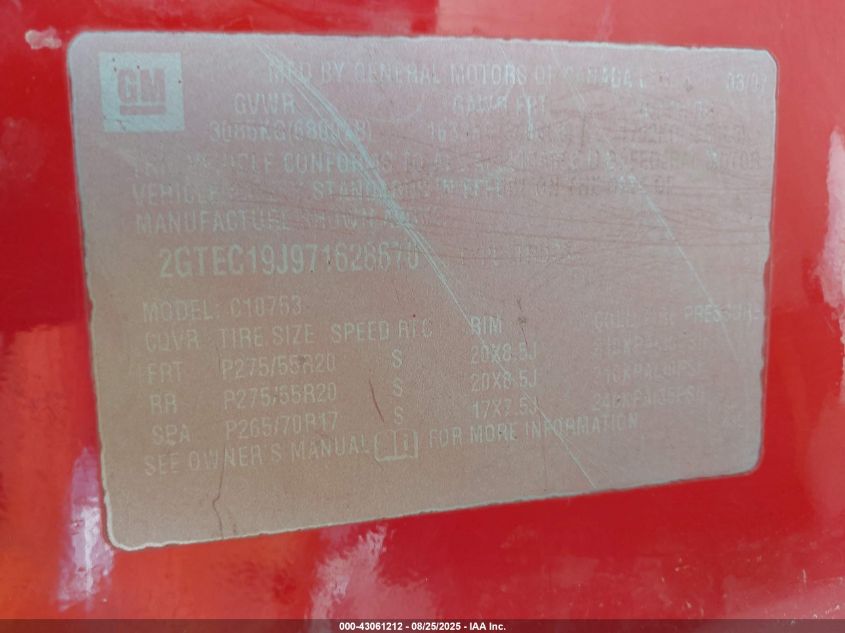 2007 GMC Sierra 1500 Sle1 VIN: 2GTEC19J971628670 Lot: 43061212