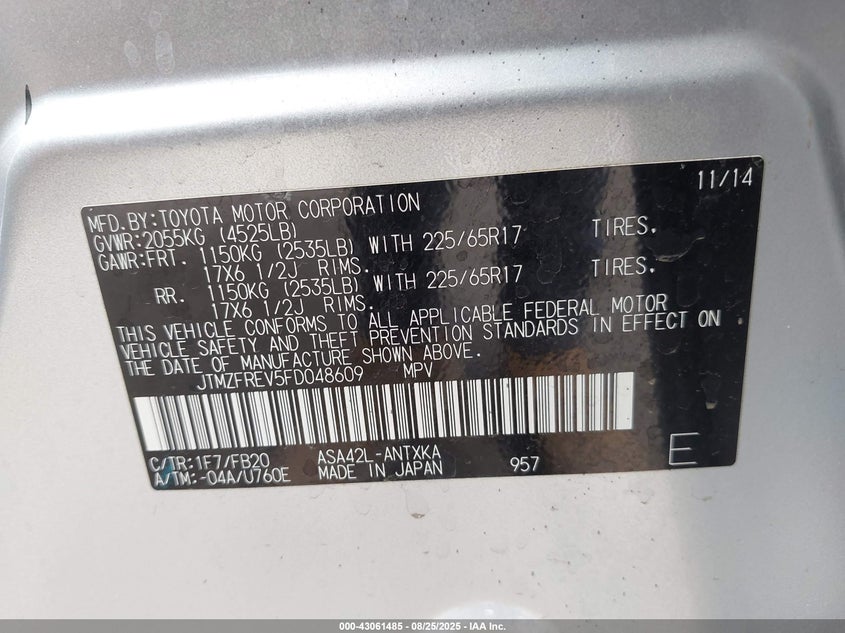 2015 TOYOTA RAV4 LE - JTMZFREV5FD048609