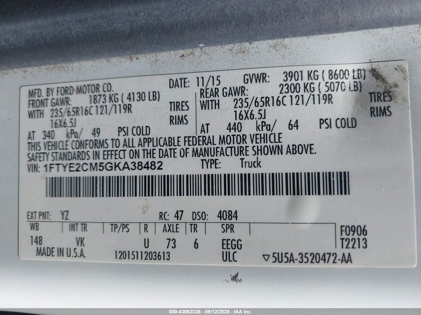 2016 FORD TRANSIT-150 - 1FTYE2CM5GKA38482