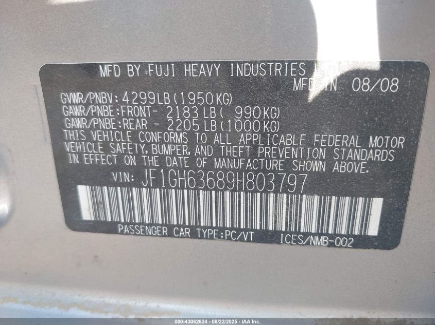 2009 Subaru Impreza Outback Sport VIN: JF1GH63689H803797 Lot: 43062624