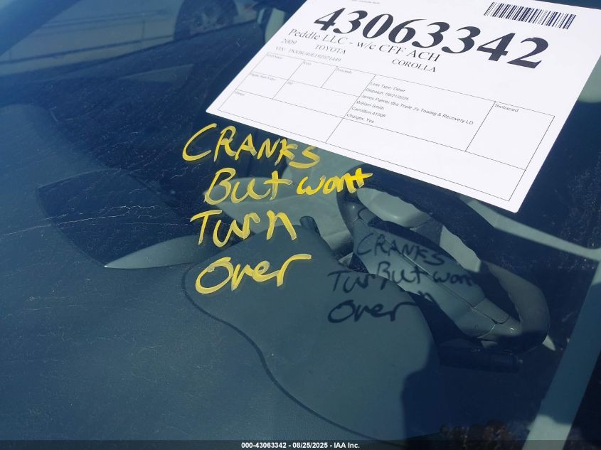 2009 Toyota Corolla Le VIN: 1NXBU40E19Z071449 Lot: 43063342