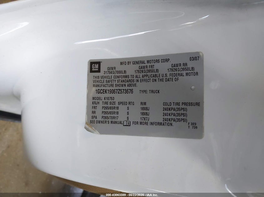 1GCEK19067Z573676 2007 CHEVROLET SILVERADO photo no. 9