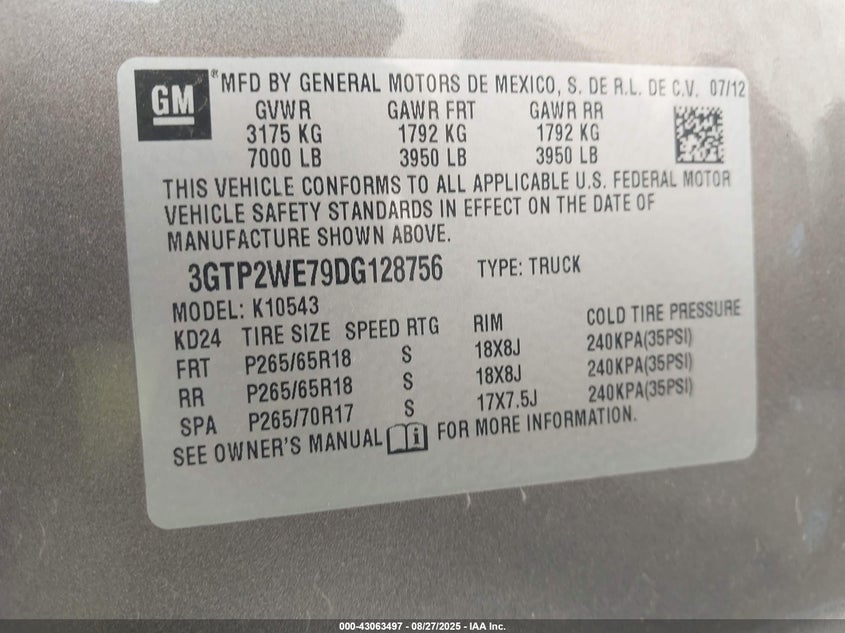 2013 GMC SIERRA 1500 SLT - 3GTP2WE79DG128756