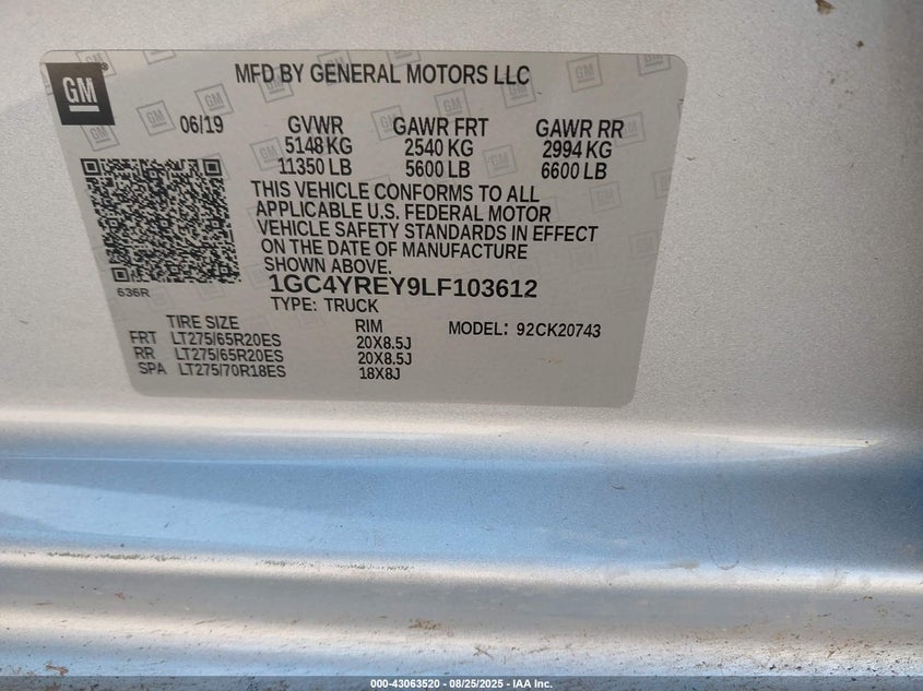 1GC4YREY9LF103612 2020 CHEVROLET SILVERADO photo no. 9