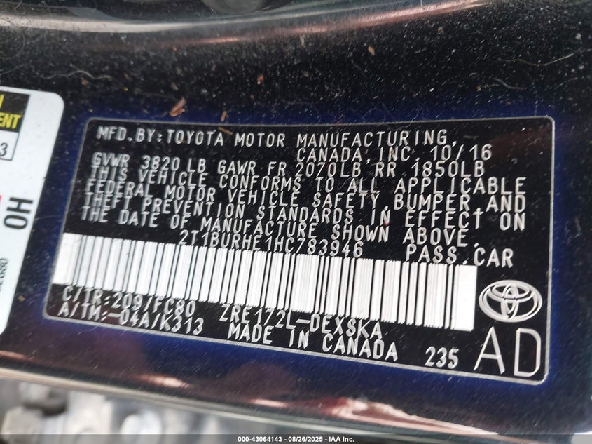 2017 TOYOTA COROLLA SE - 2T1BURHE1HC783946