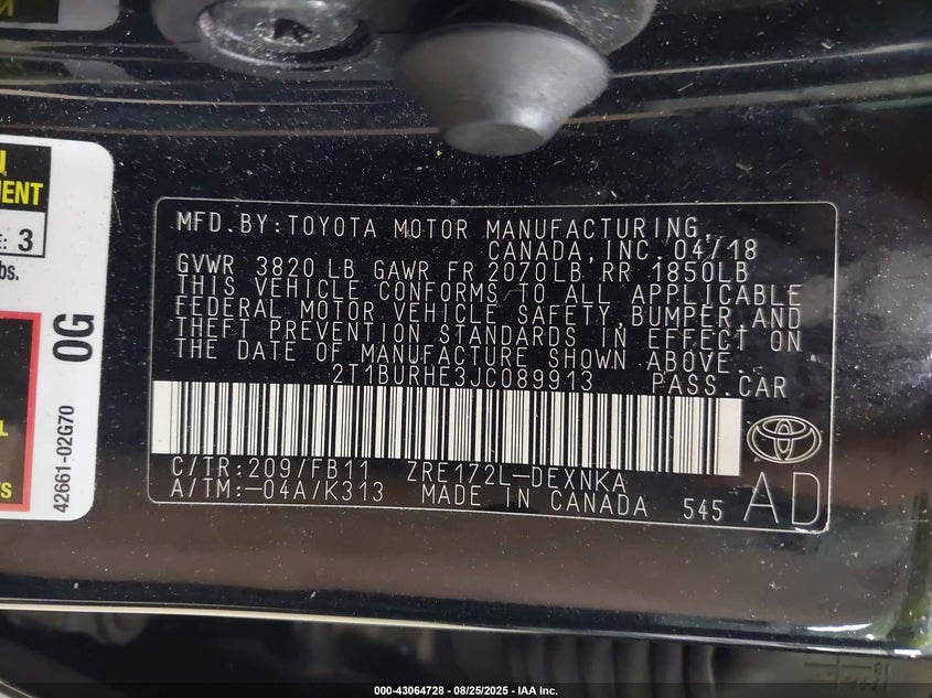 2018 TOYOTA COROLLA LE - 2T1BURHE3JC089913