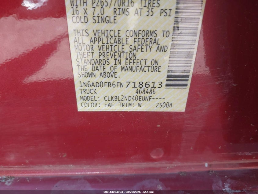 2015 NISSAN FRONTIER SV/SL - 1N6AD0FR6FN718613