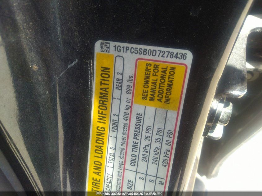 2013 Chevrolet Cruze 1Lt Auto VIN: 1G1PC5SB0D7278436 Lot: 43065165