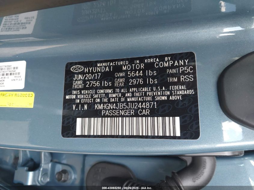 2018 Genesis G80 3.3T Sport VIN: KMHGN4JB5JU244871 Lot: 43065250