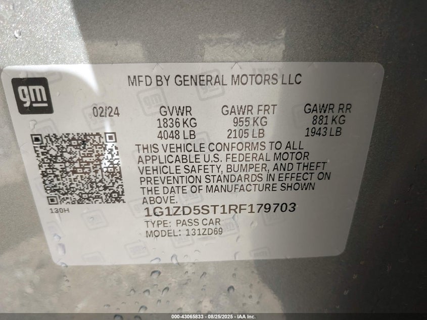 2024 CHEVROLET MALIBU FWD 1LT - 1G1ZD5ST1RF179703