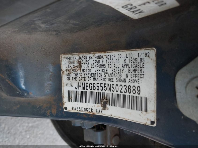 1992 Honda Civic Lx/Ex VIN: JHMEG8555NS023689 Lot: 43065944
