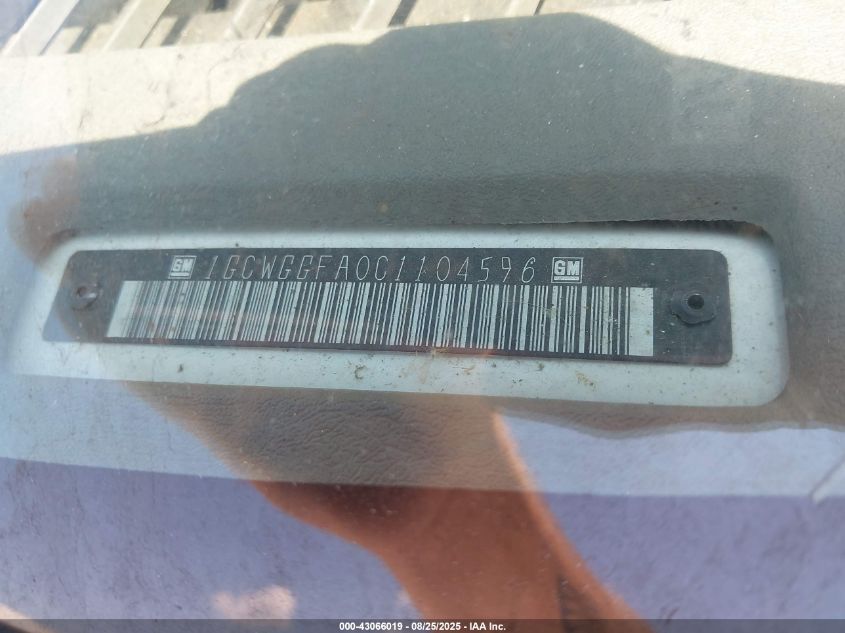 2012 Chevrolet Express 2500 Work Van VIN: 1GCWGGFA0C1104596 Lot: 43066019