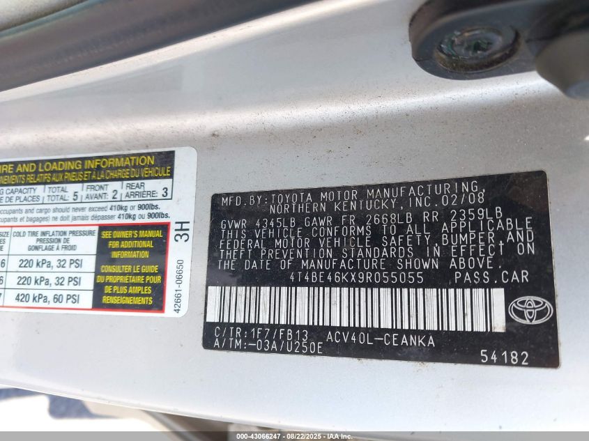 2009 Toyota Camry Le VIN: 4T4BE46KX9R055055 Lot: 43066247