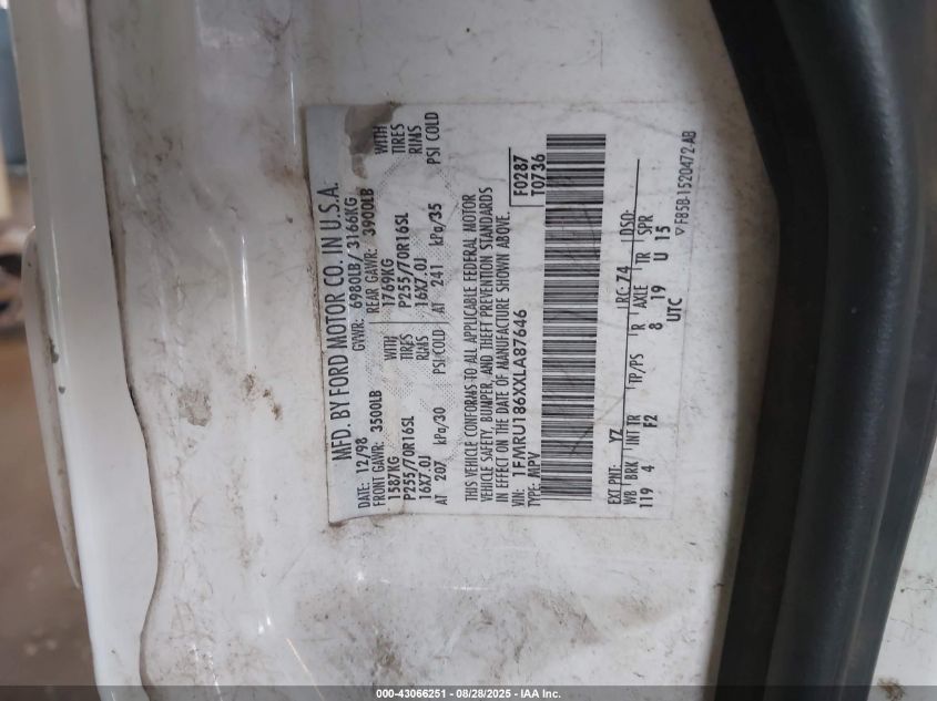 1999 Ford Expedition Xlt VIN: 1FMRU186XXLA87646 Lot: 43066251