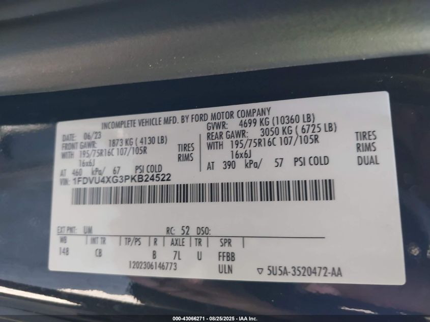 2023 Ford Transit-350 Passenger Van Xlt VIN: 1FDVU4XG3PKB24522 Lot: 43066271