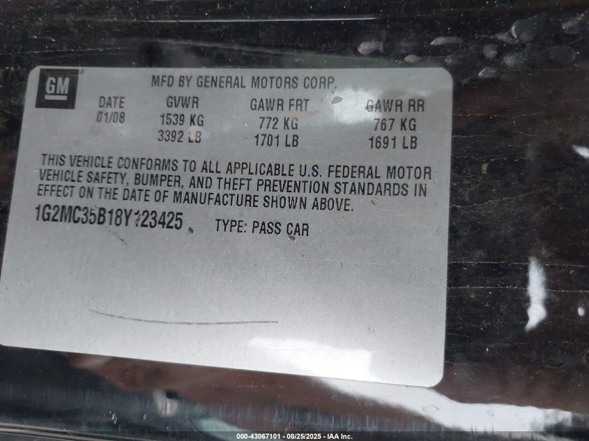 2008 Pontiac Solstice VIN: 1G2MC35B18Y123425 Lot: 43067101