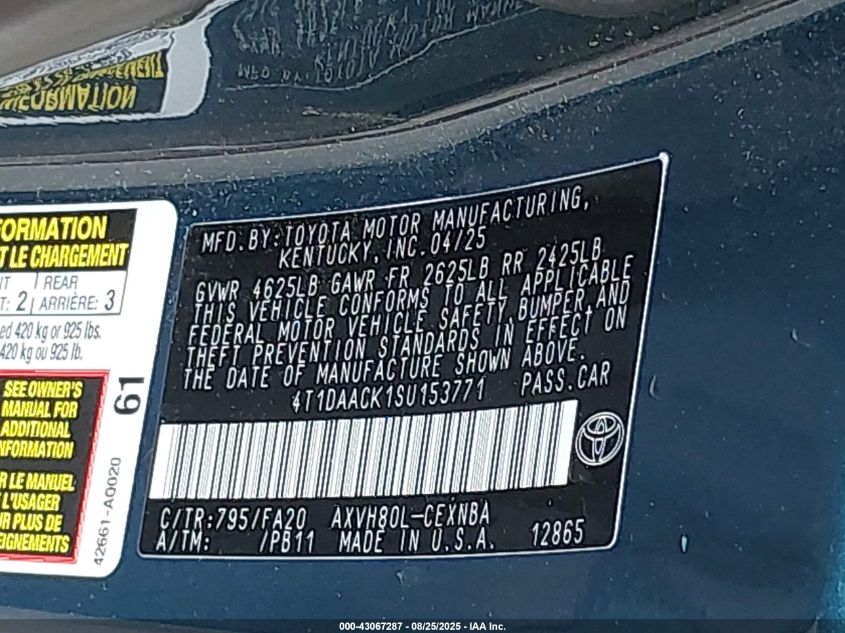 2025 Toyota Camry - 4T1DAACK1SU153771