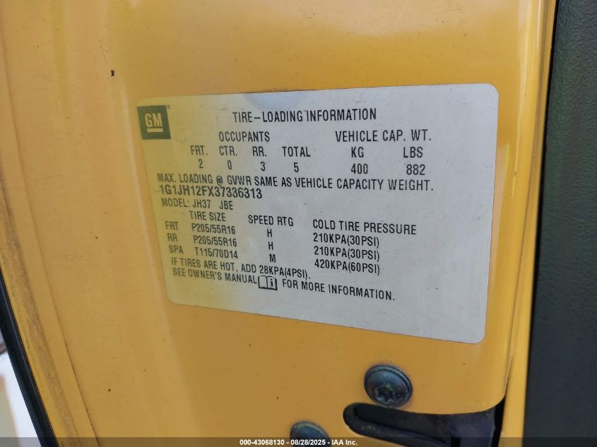 2003 Chevrolet Cavalier Ls Sport VIN: 1G1JH12FX37336313 Lot: 43068130