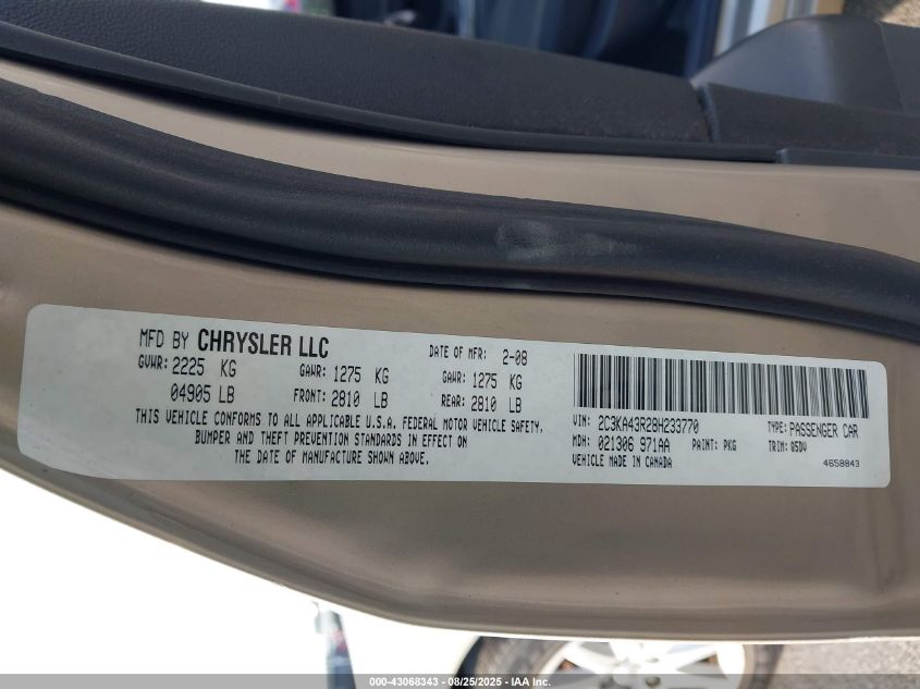 2008 Chrysler 300 Lx VIN: 2C3KA43R28H233770 Lot: 43068343