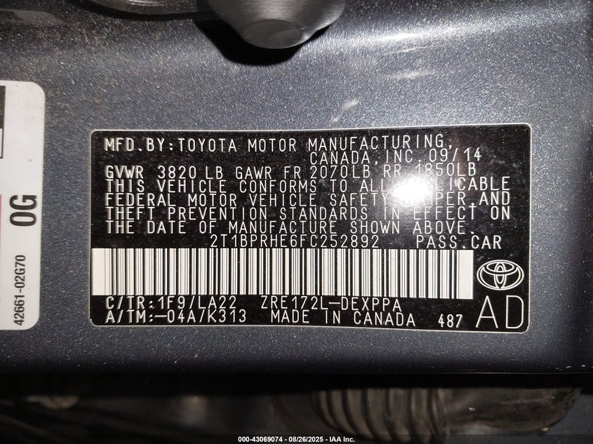 2015 TOYOTA COROLLA LE ECO PREMIUM 2T1BPRHE6FC252892