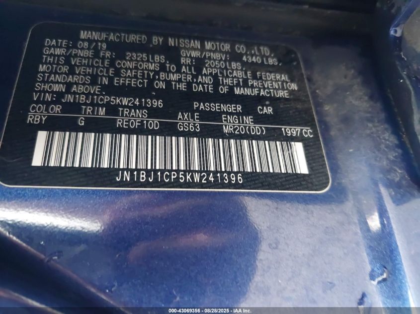 2019 Nissan Rogue Sport S VIN: JN1BJ1CP5KW241396 Lot: 43069356